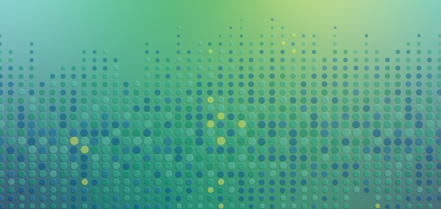 Dots of varying colors of blue with a few sporadic dots that are yellow