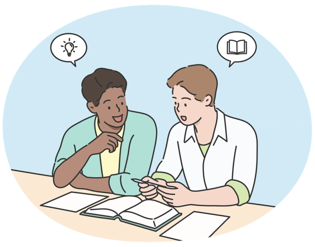 A young man tutoring or coaching another young man